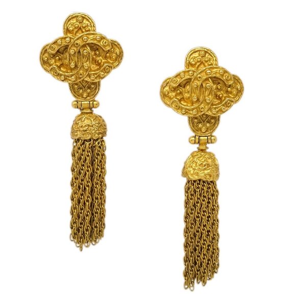 Chanel Fringe Dangle Earrings Clip-On Gold 94A 115399 - Picture 1 of 4